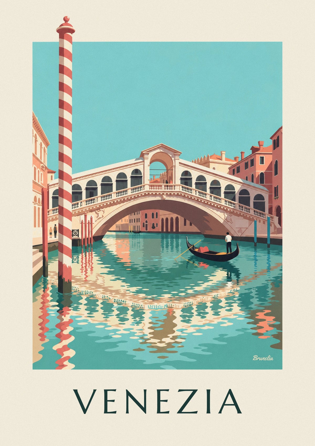 Affiche pont du Rialto et gondole sur le Grand Canal à Venise
