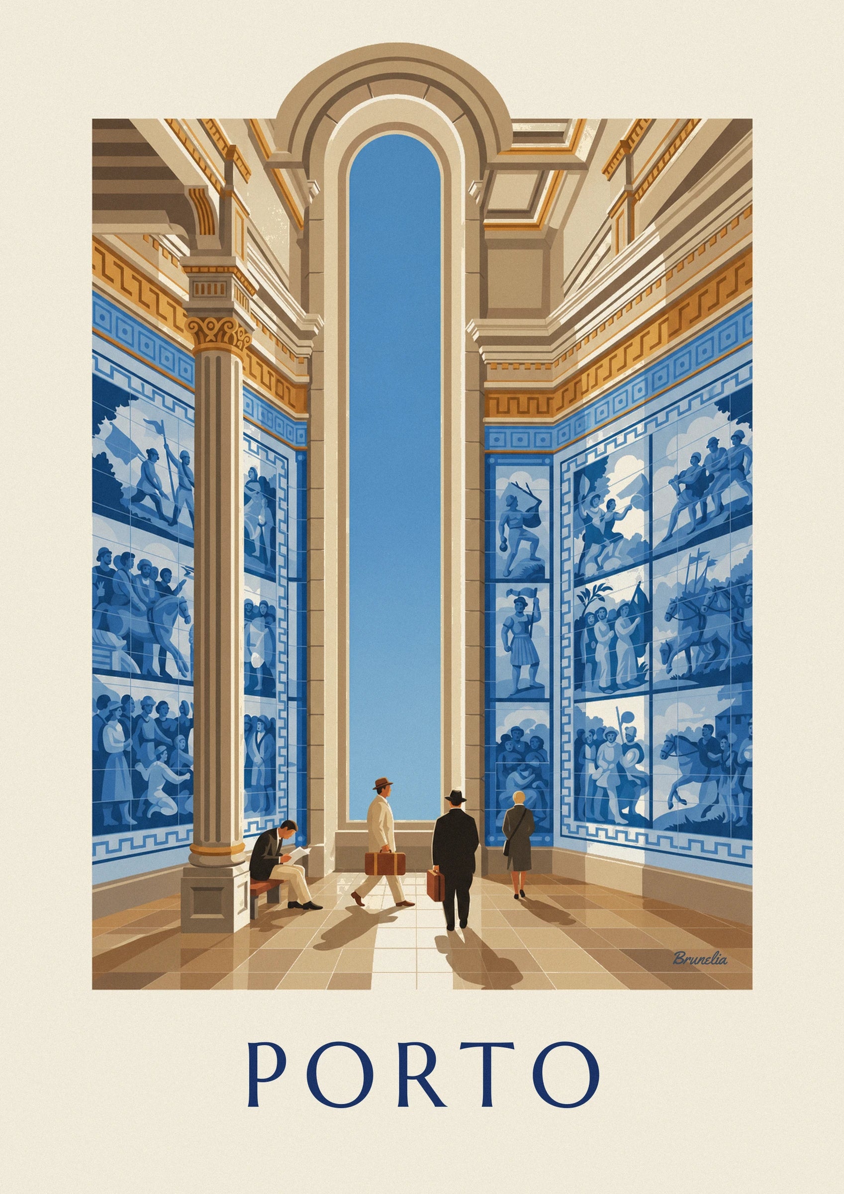 Plakát azulejos z nádraží São Bento v Portu: detailní záběr