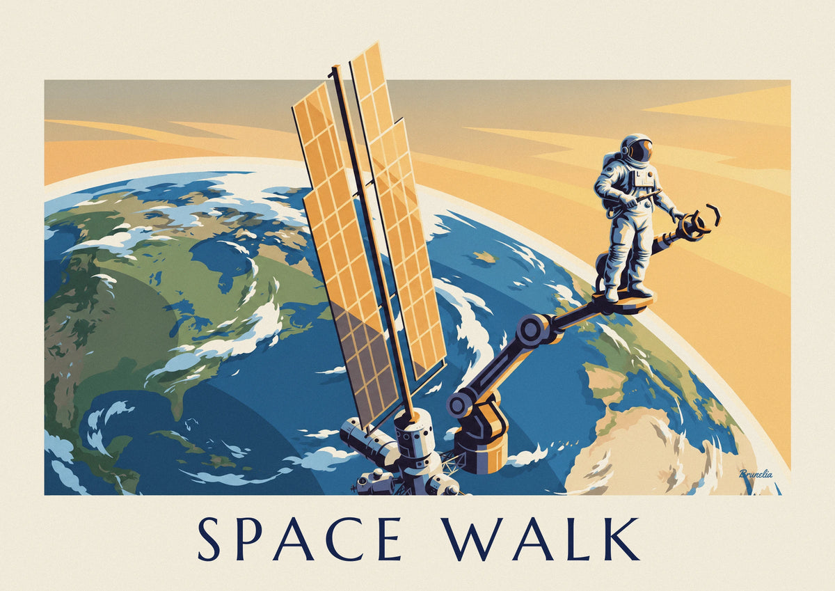 Astronaut on a space station robotic arm poster