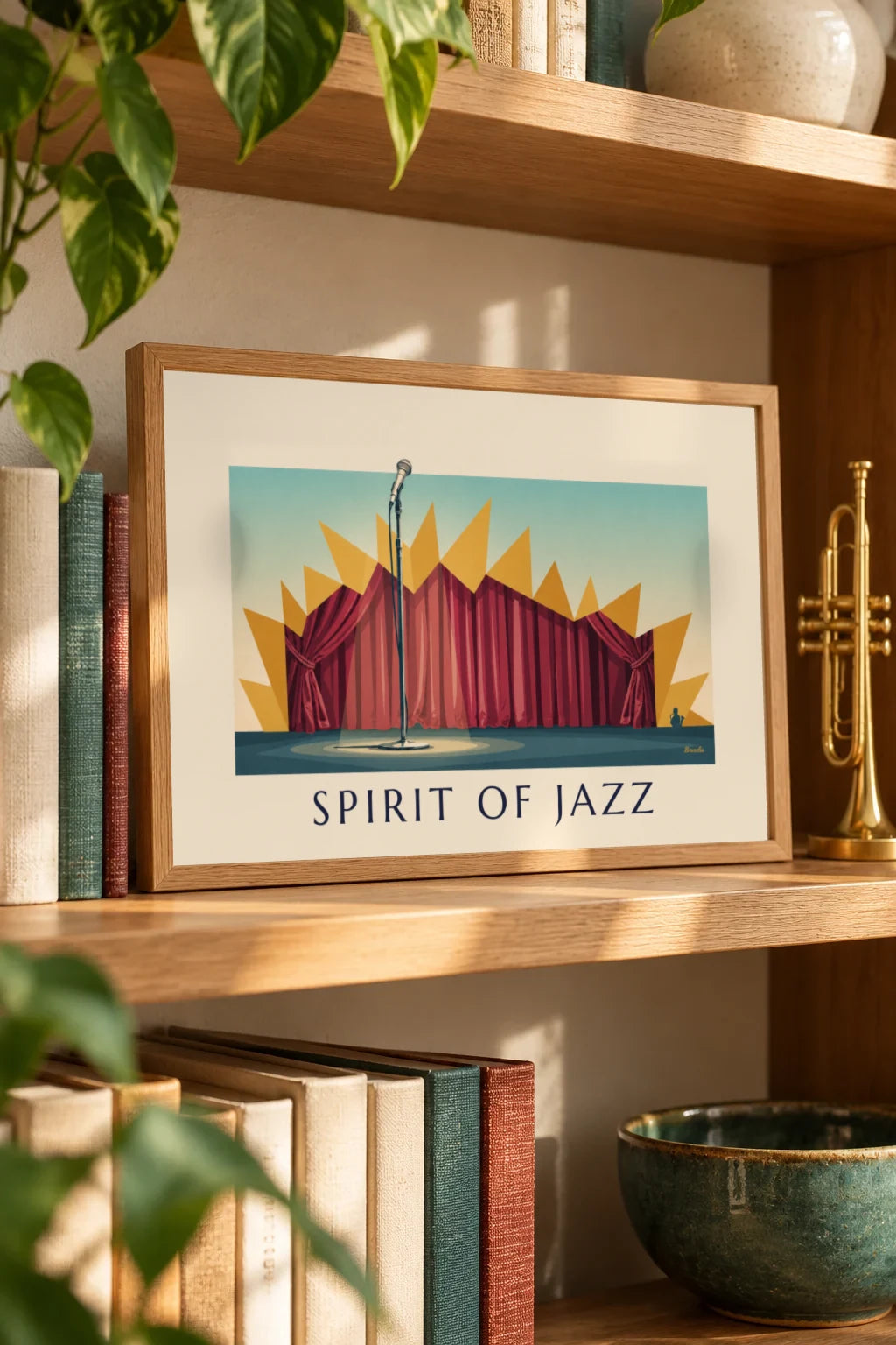Obývací pokoj: Plakát mikrofon na pódiu jazzového klubu, Spirit of Jazz v interiéru