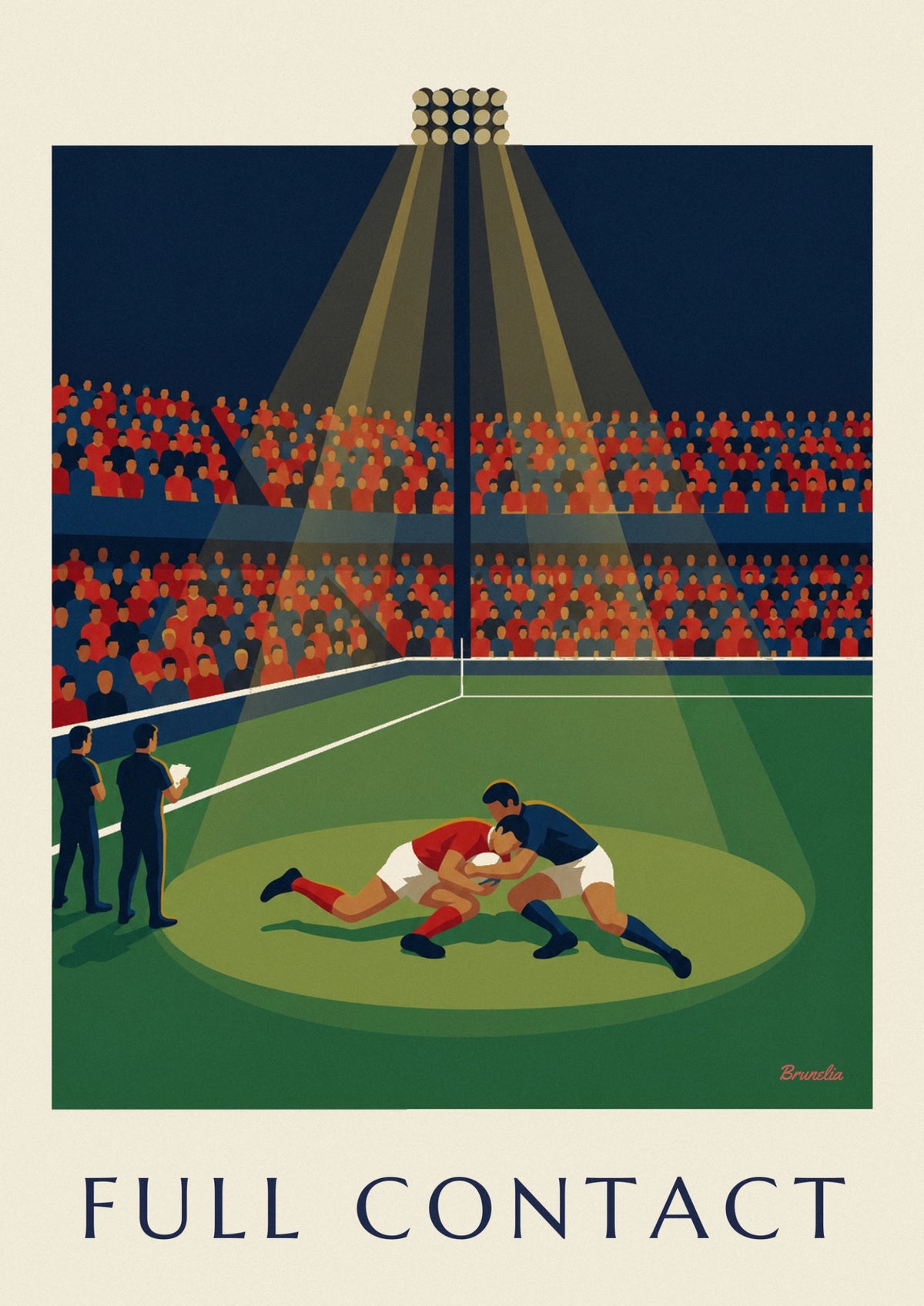 Affiche plaquage de rugby en pleine course au stade