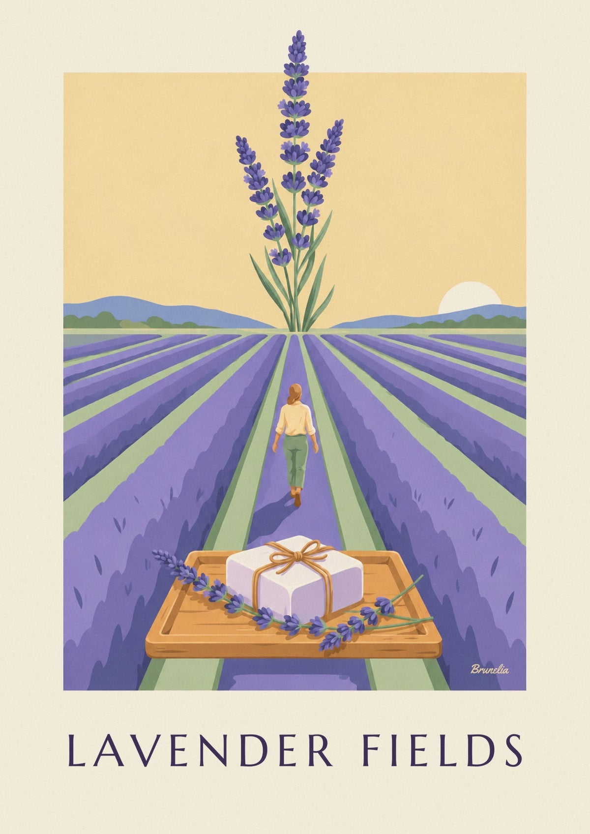 Handmade lavender soap and lavender field poster