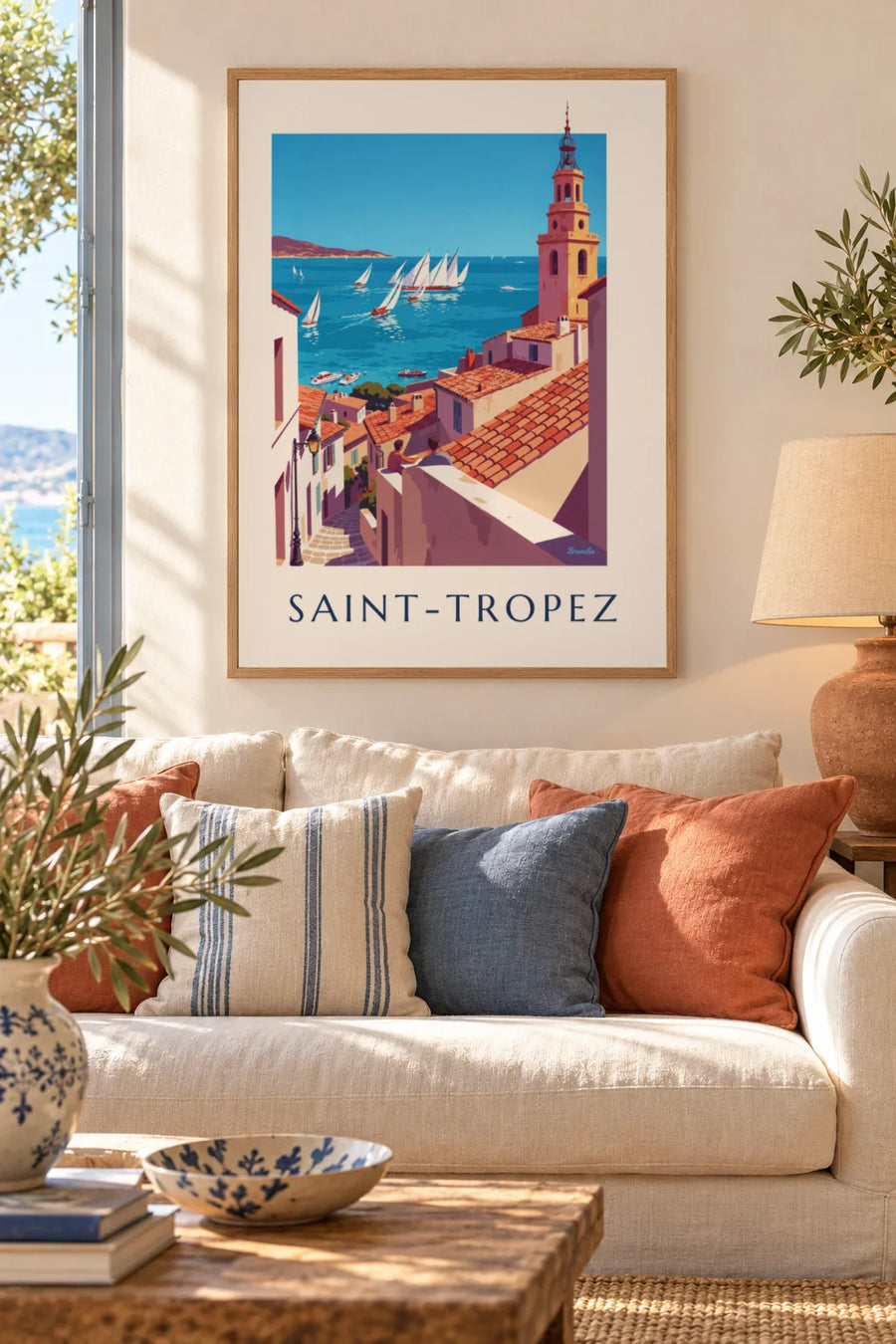 Plakát regata plachetnic u Saint-Tropez: zarámovaný na zdi