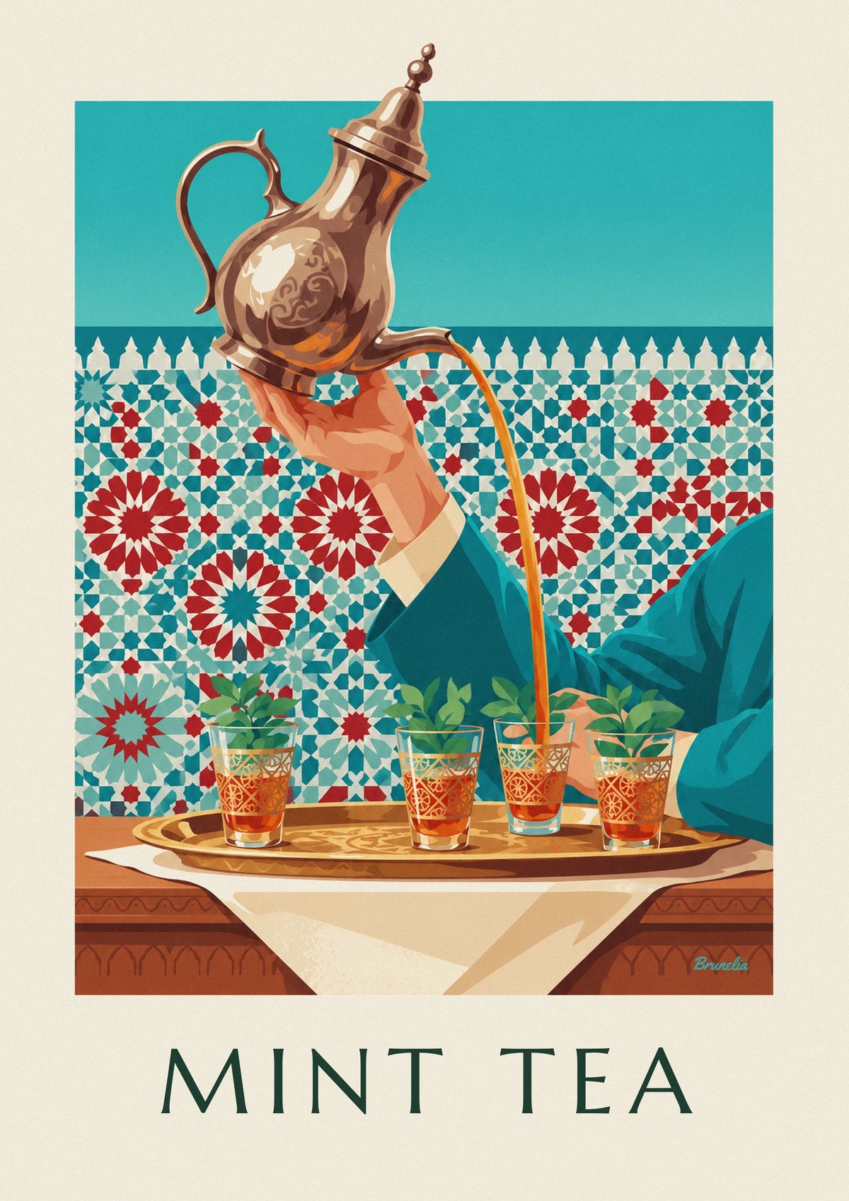 Mint tea in engraved glasses poster