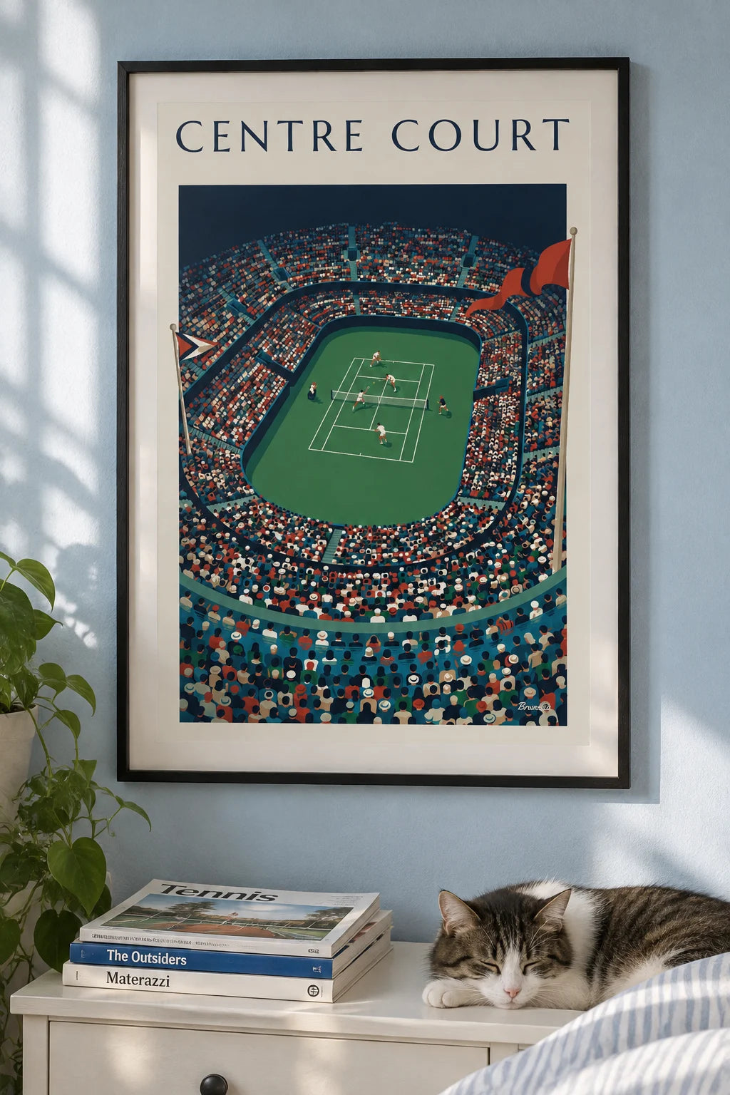 International tennis tournament and packed stands poster on the wall