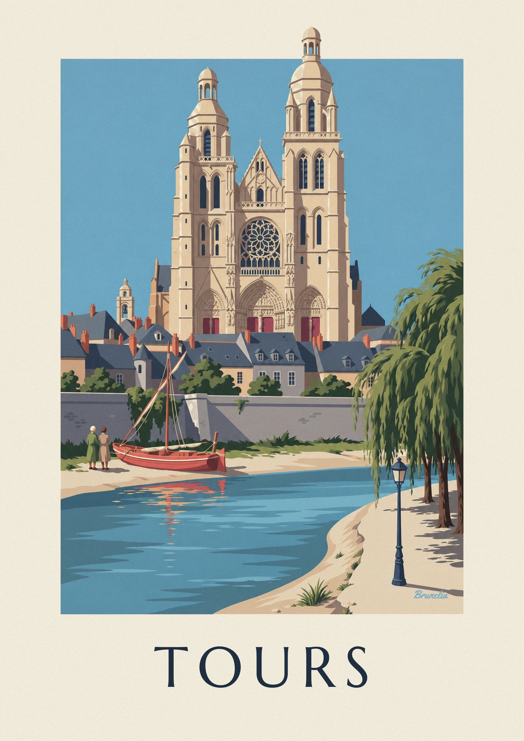 Affiche cathédrale de Tours et bords de Loire : détail en gros plan