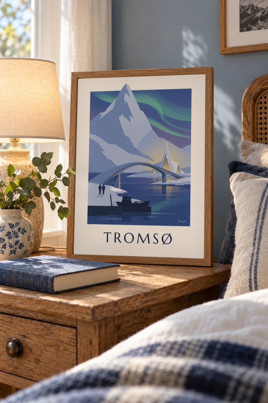 Plakát Tromsø, brány do Arktidy, s polární září: malý formát A4 v rámu