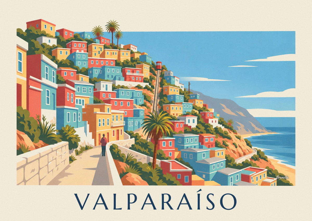 Valparaíso colorful houses and funicular poster