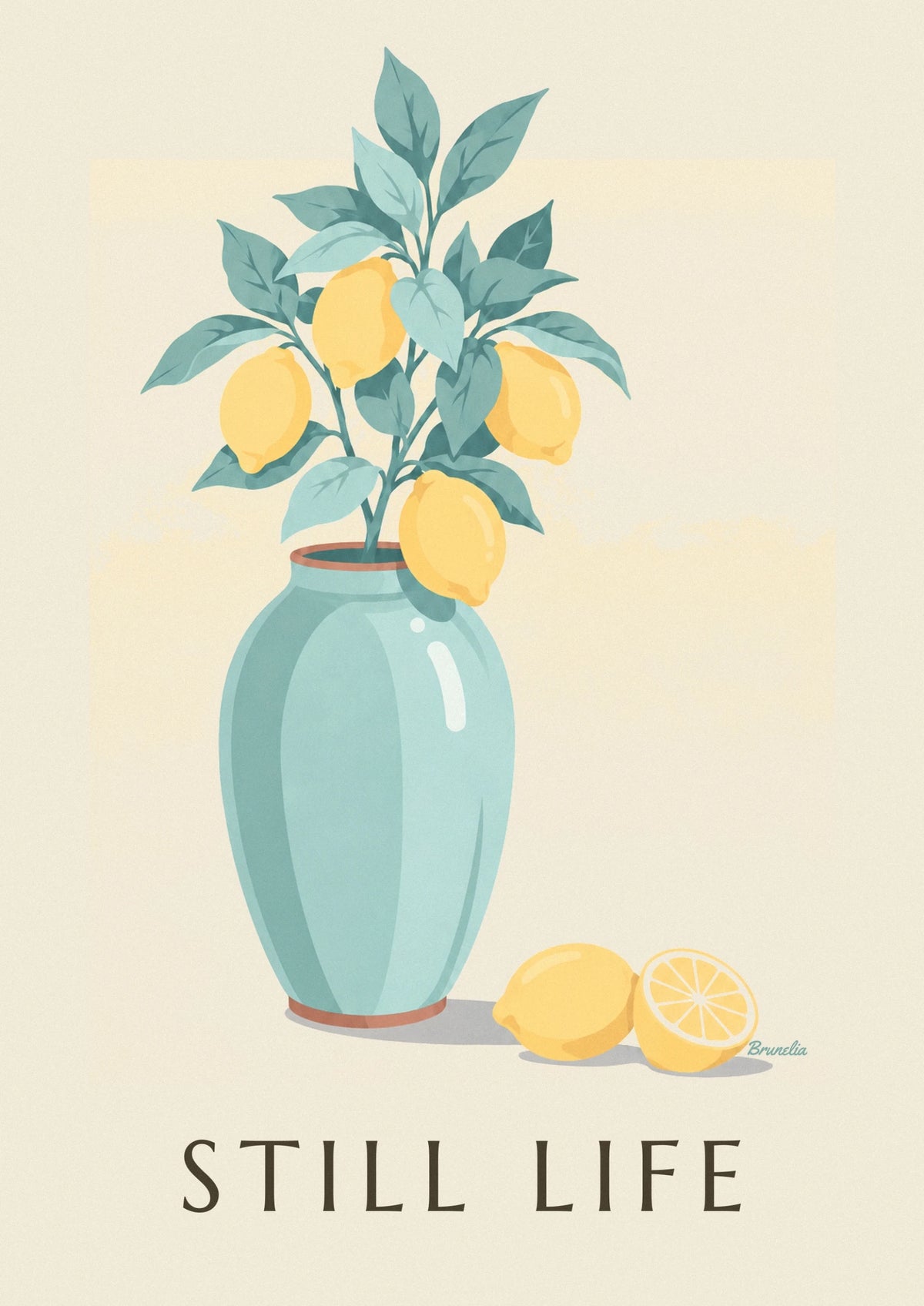 Lemon branch in a ceramic vase poster