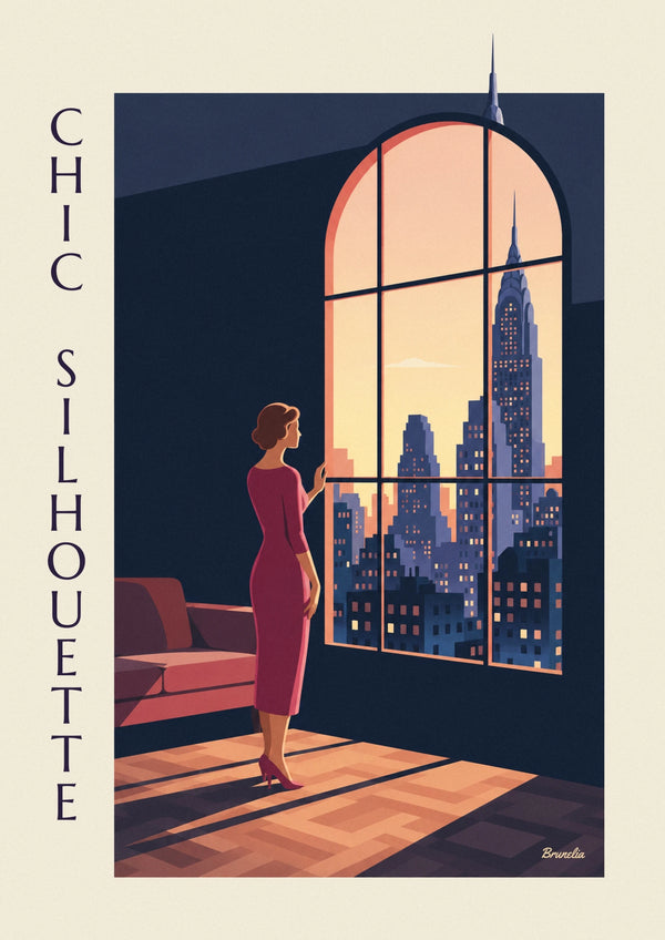 Affiche silhouette de femme chic en robe fourreau