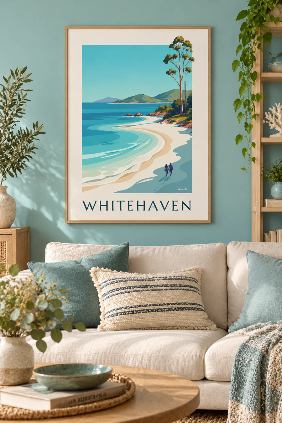 Plakát s pláží Whitehaven na souostroví Whitsunday v Austrálii: zarámovaný na zdi