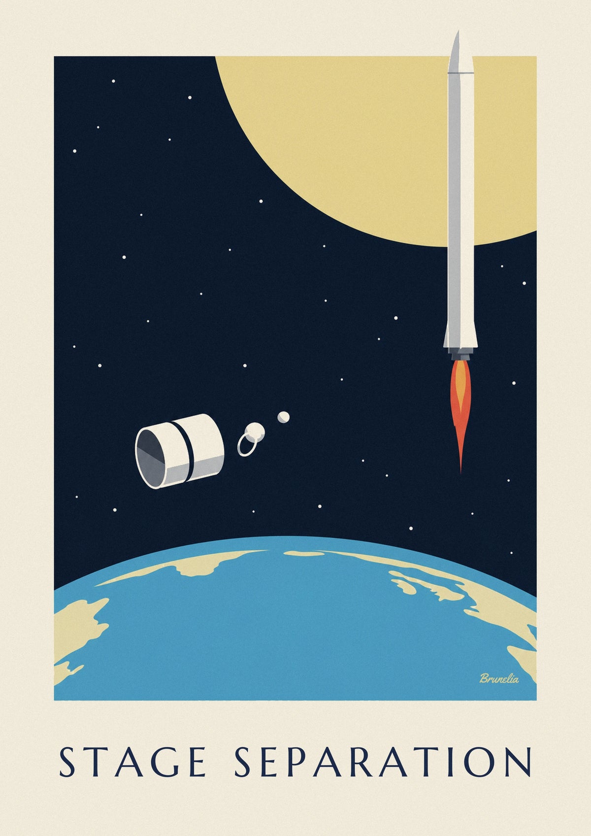 Plakát oddělování stupňů rakety nad Zemí
