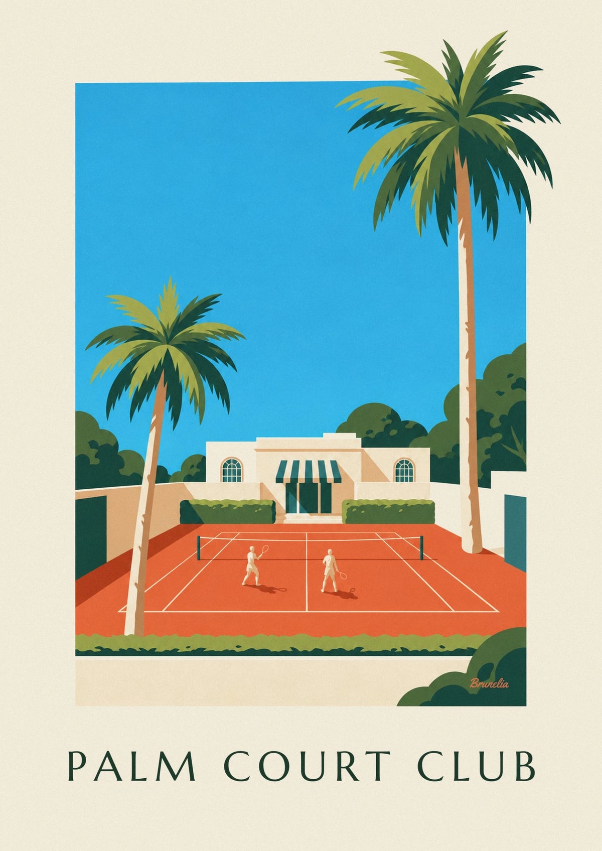 Tennis club clay court lined with palm trees poster