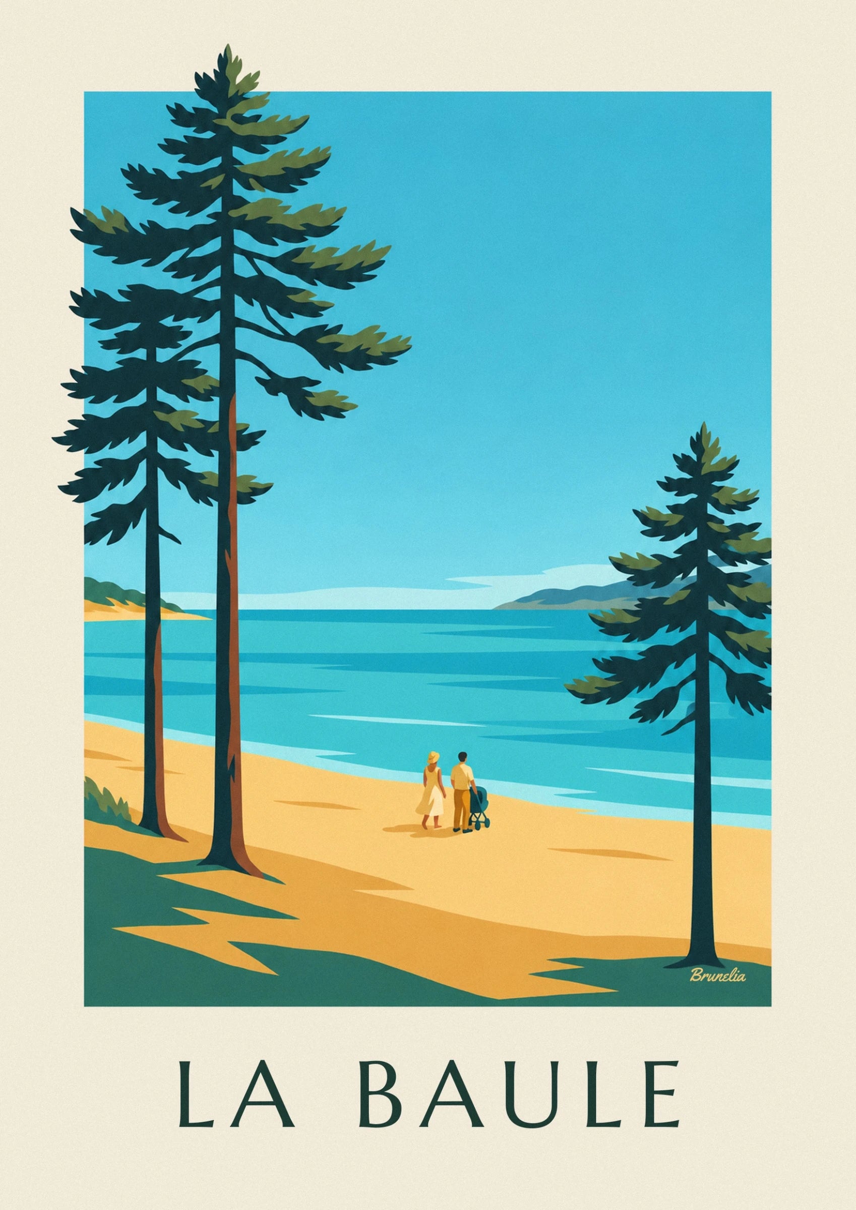 The dark green branches of a large pine against a turquoise blue background