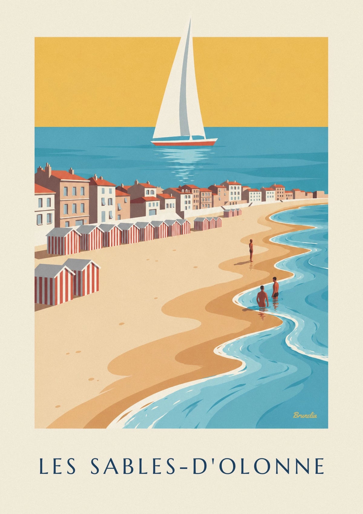 Affiche baignade et voiliers aux Sables-d'Olonne