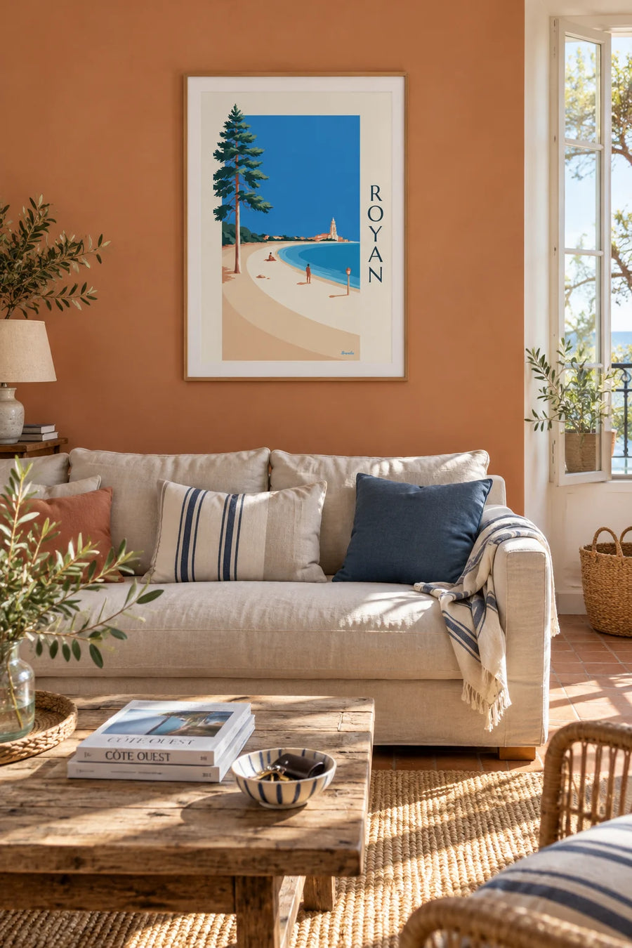 Poster of Royan beach, swimmers and the bell tower of Notre-Dame: framed on the wall